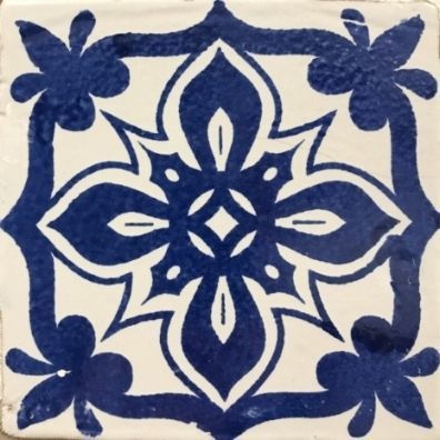 Chateau  Deco #5  Blue design on white background on Terracotta clay body