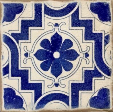 Chateau Deco #1 Blue design on white background on Terracotta clay body