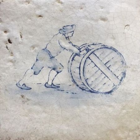 Early Vintage Deco: #15 in blue on Colonial Clay 6" x 6" with distressed edges